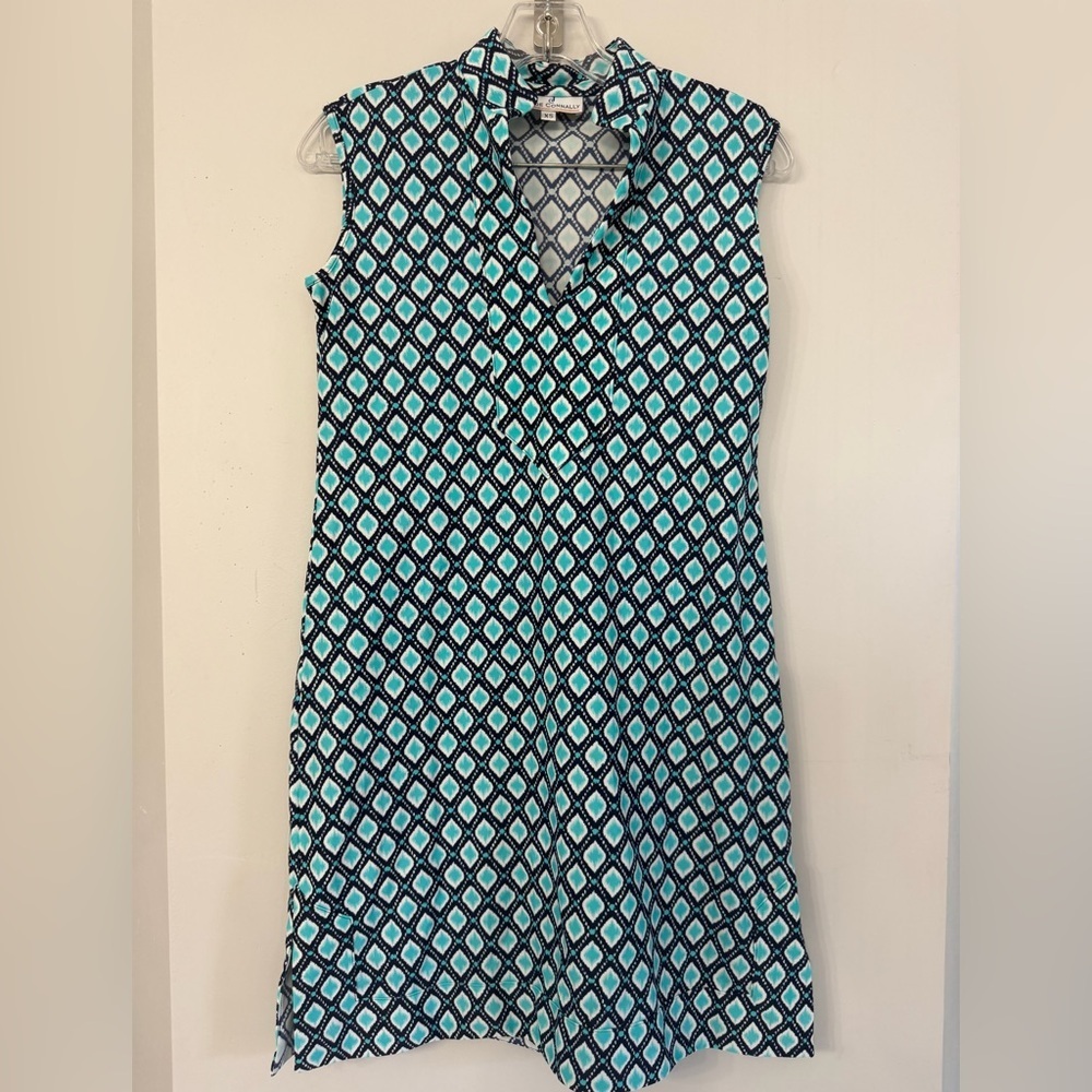 Jude Connally Womens XS (stretchy! prob fits small) navy aqua geometric mini